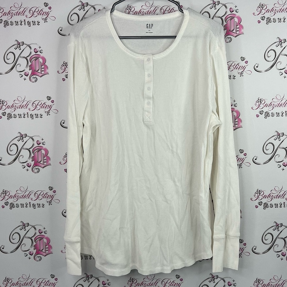 GAP long sleeve thermal waffle knit top White Long Sleeve Henley Shirt